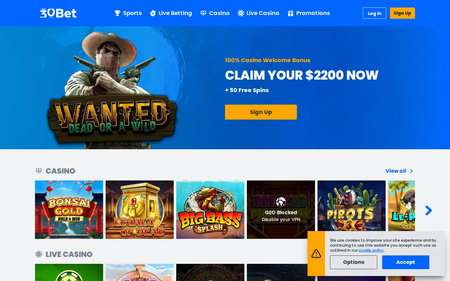 30bet desktop view
